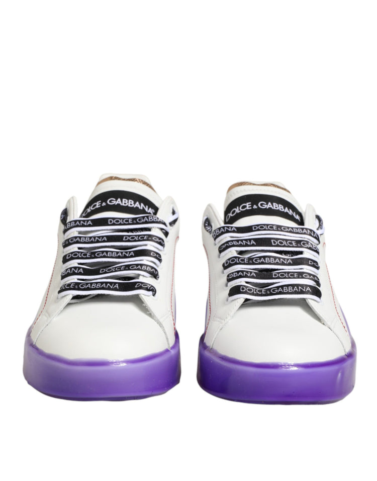 White Purple Leather Low Top Sneaker Shoes