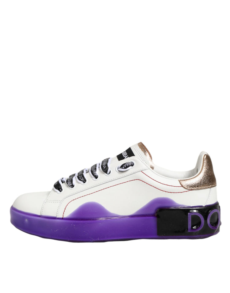 White Purple Leather Low Top Sneaker Shoes
