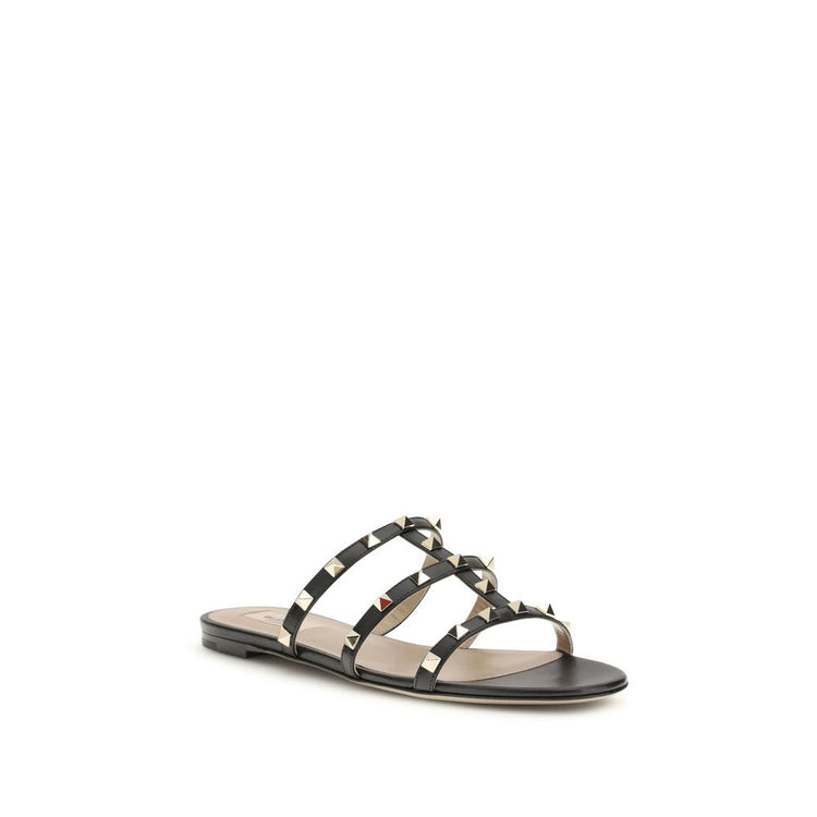 Black Calf Leather Bos Taurus Flat Sandals