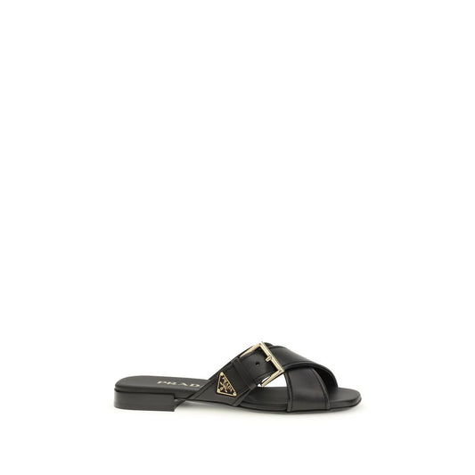 Black Calf Leather Bos Taurus Flat Sandals