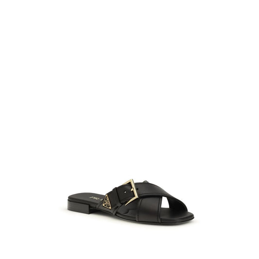 Black Calf Leather Bos Taurus Flat Sandals