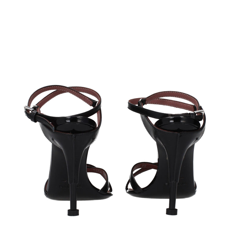 Black Leather Stiletto Heel Sandals