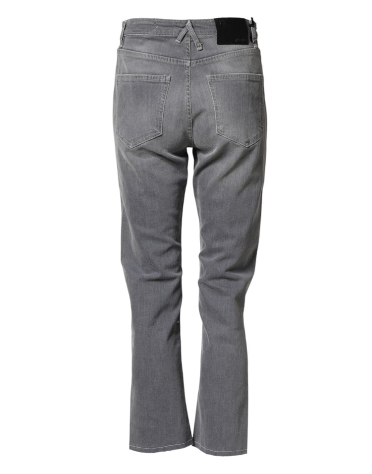 Gray Tattered Mid Waist Men Straight Denim Trouser Jeans