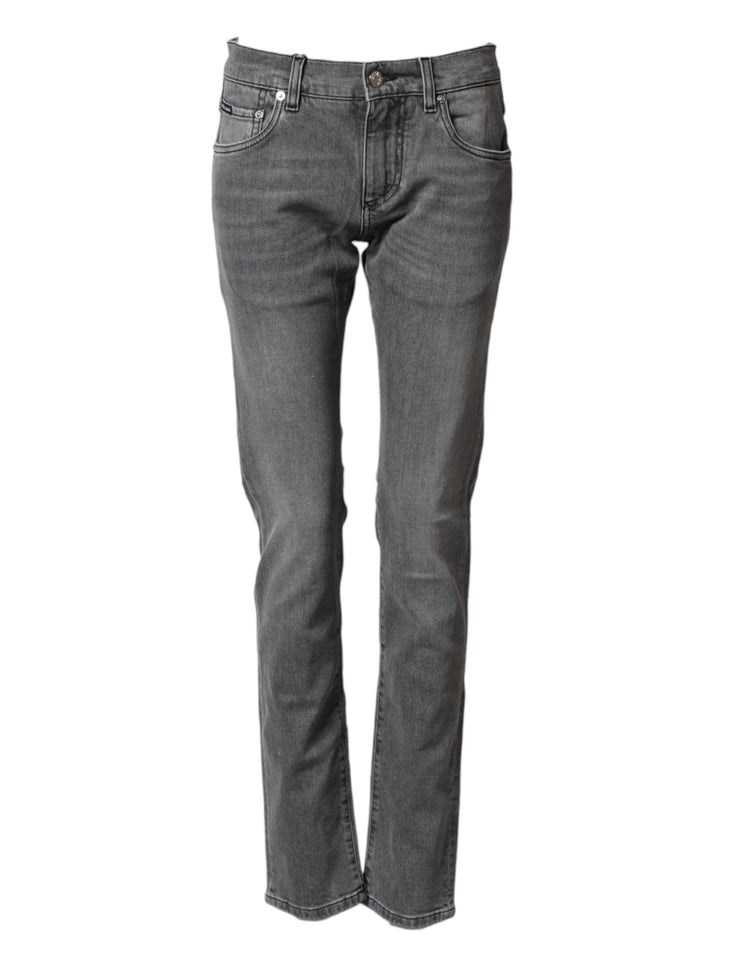 Gray Cotton Mid Waist Skinny Denim Jeans