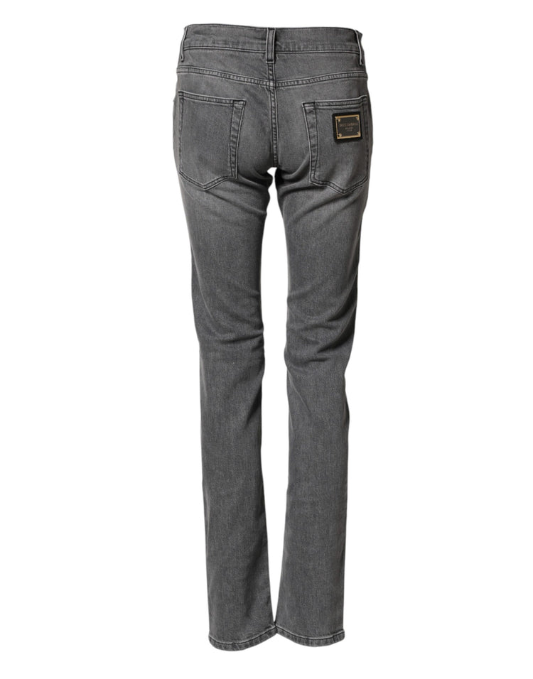 Gray Cotton Mid Waist Skinny Denim Jeans