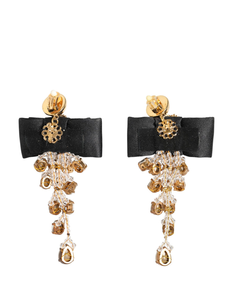 Crystal Chandelier Satin Bow Clip-On Jewelry Earrings