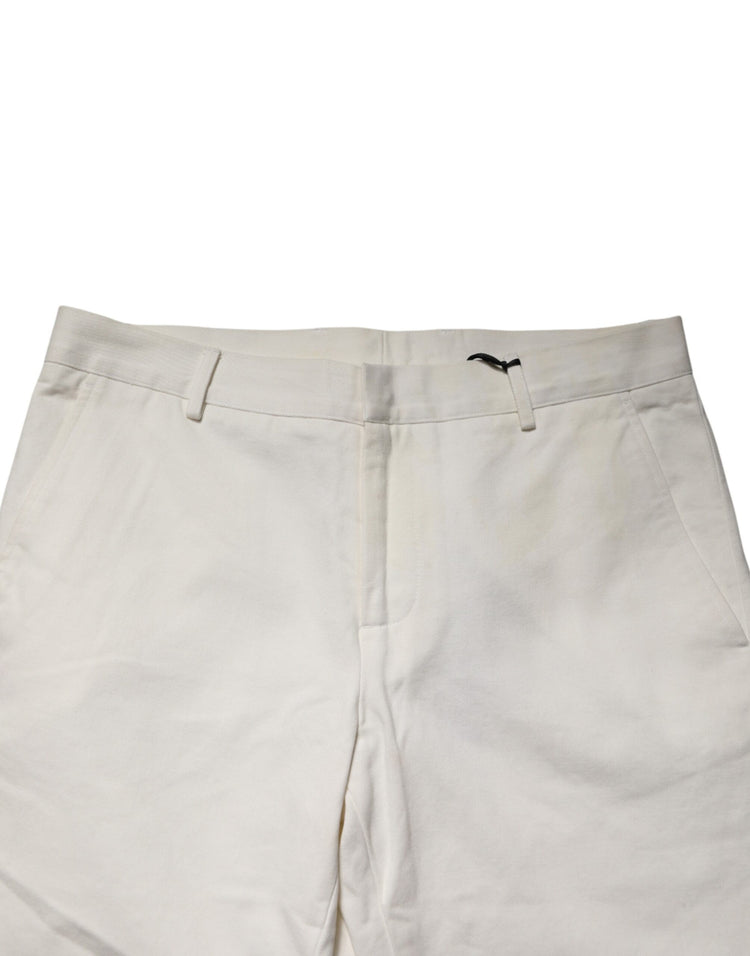 White Cotton Straight Chino Trouser Pants