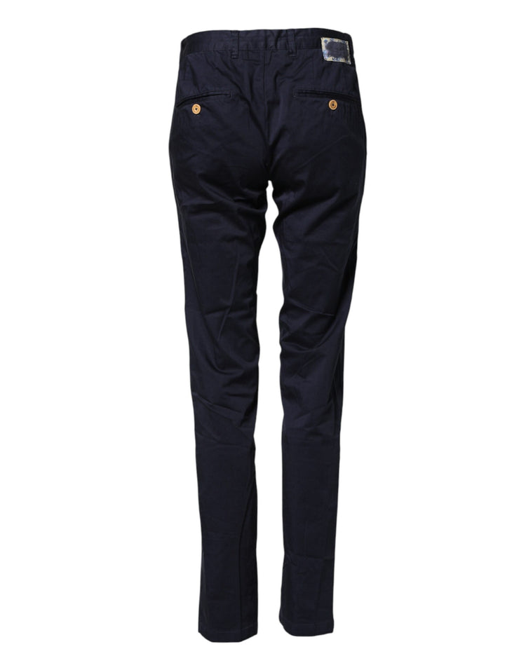 Dark Blue Cotton Skinny Men Trouser Pants