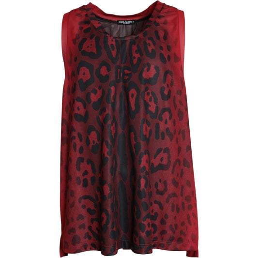 Red Leopard Print Sleeveless Men Tank T-shirt