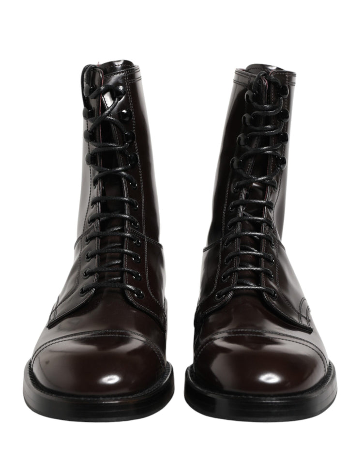 Black Leather Lace Up Mid Calf Boots Shoes
