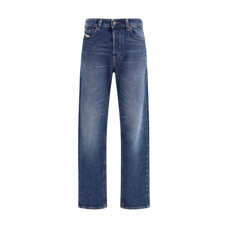 Blue Cotton Straight-Leg Jeans