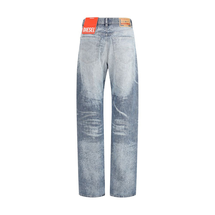 Blue Cotton Straight-Leg Jeans
