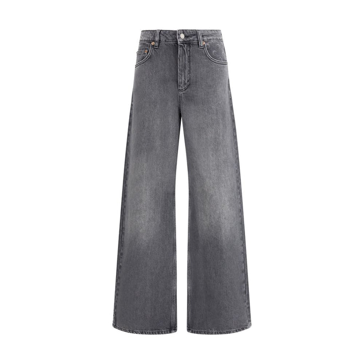 Gray Cotton Flared Jeans