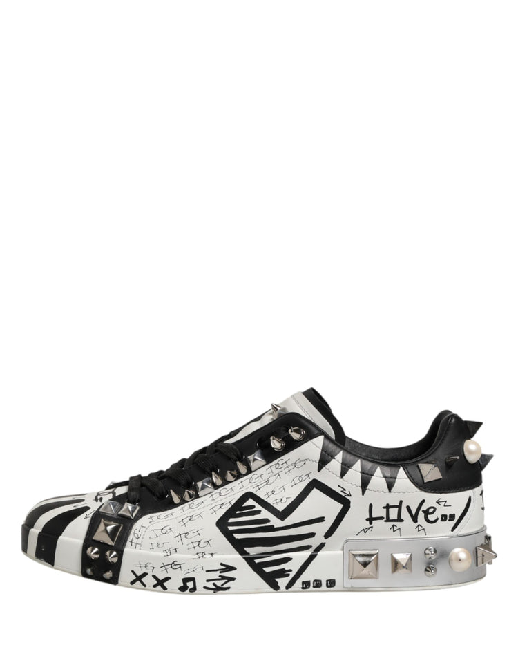 Black White Studded Low Top Sneakers Shoes
