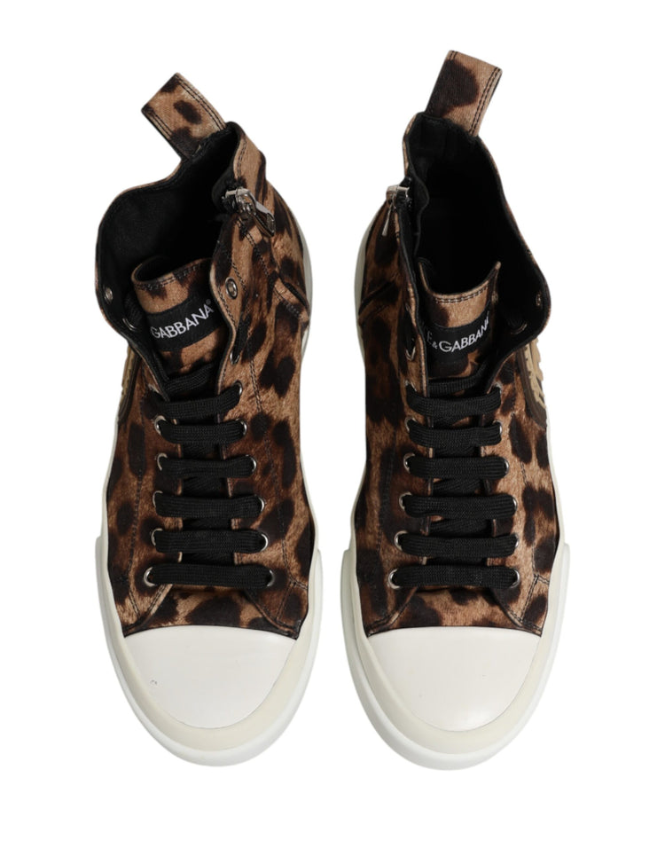 Brown Leopard Cotton High Top Sneakers  Shoes