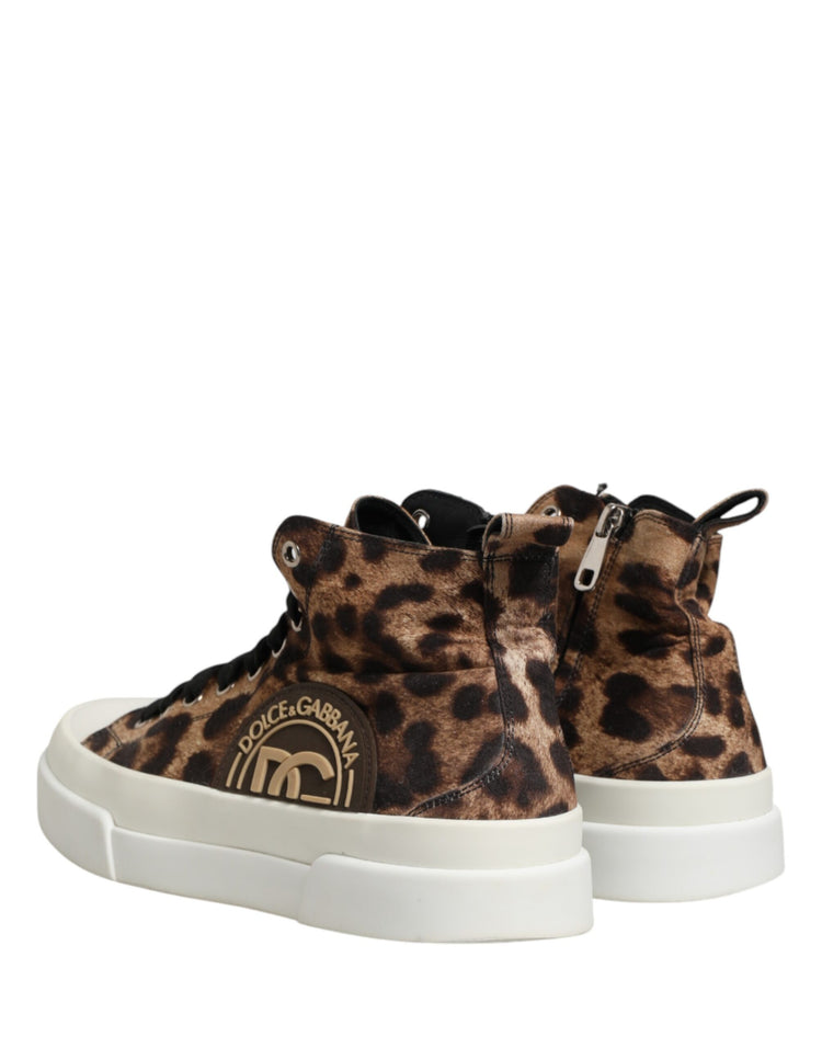 Brown Leopard Cotton High Top Sneakers  Shoes