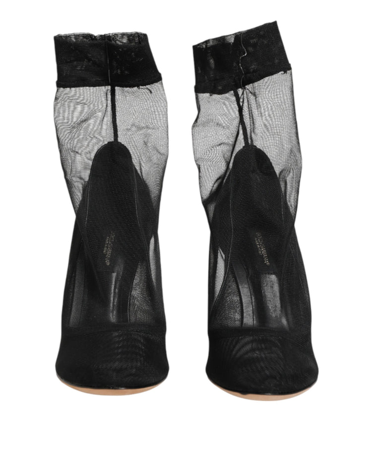 Black Nylon Stretch Mesh Sock Boots  Shoes