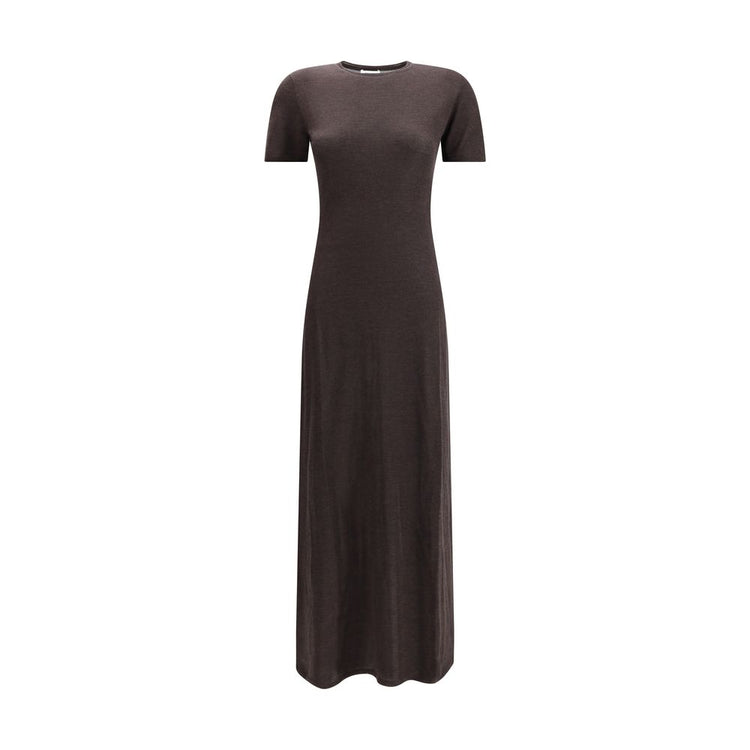 Brown Fleece Wool Long Dress