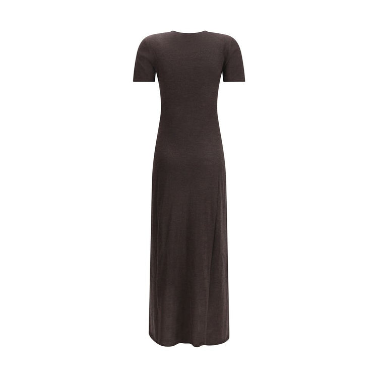 Brown Fleece Wool Long Dress