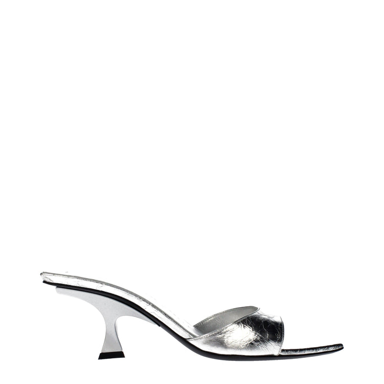 Gray Leather Flat Sandals