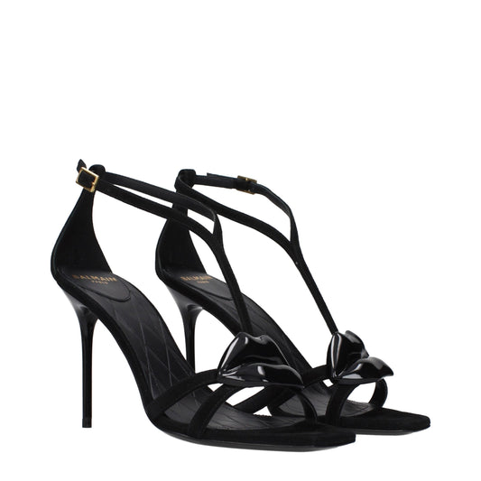 Black Leather Stiletto Heel Sandals