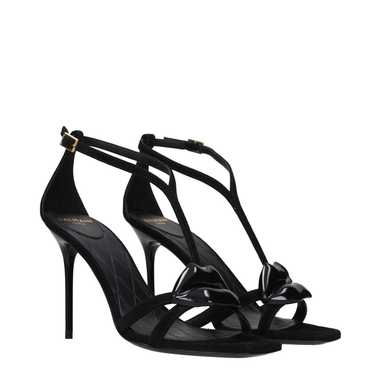 Black Leather Stiletto Heel Sandals