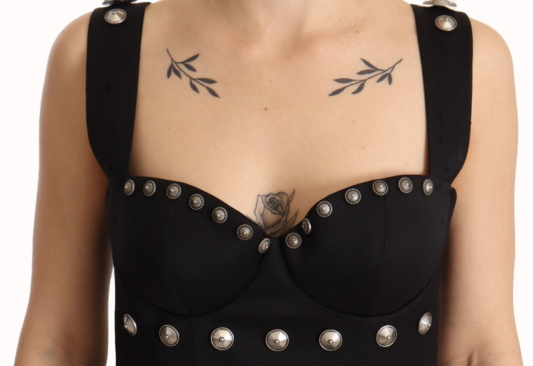 Silk Black Studded Sleeveless A-line Max Dress