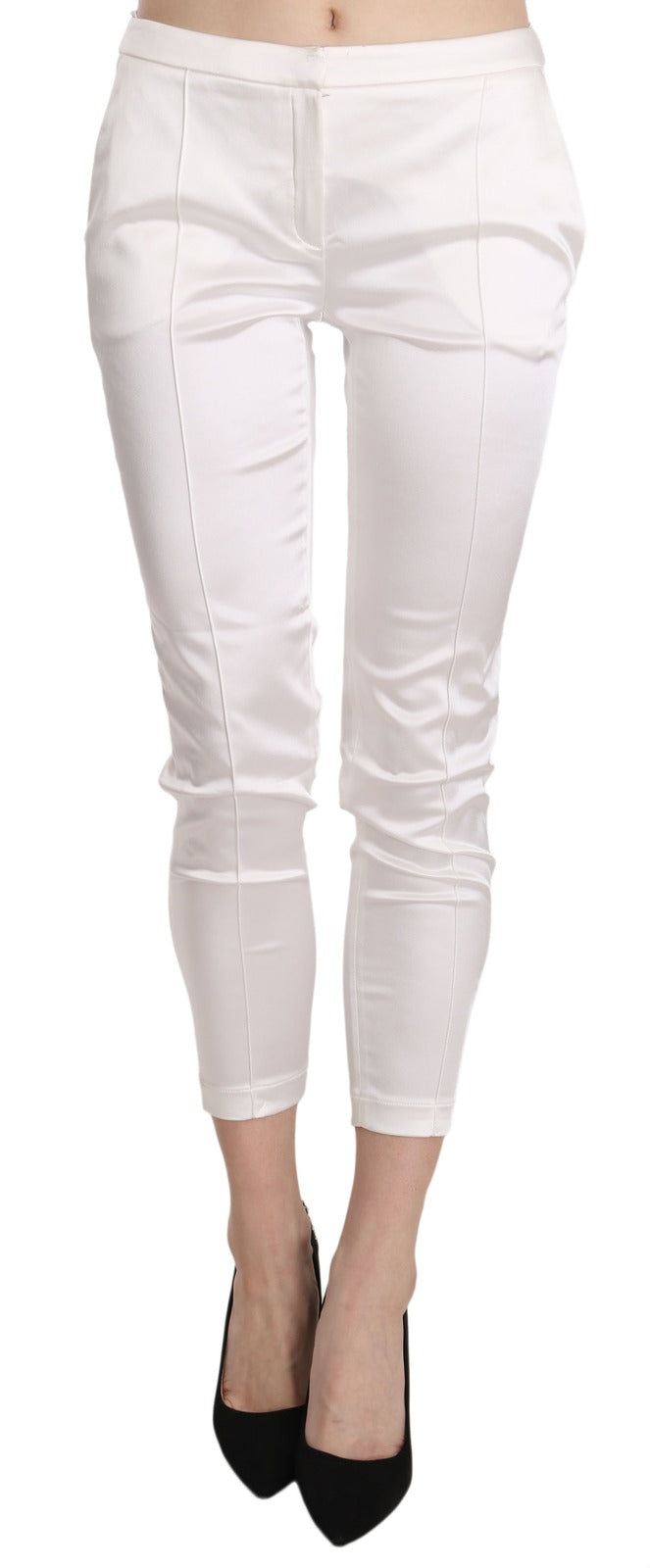 White Low Waist Cropped Skinny Trouser Pants