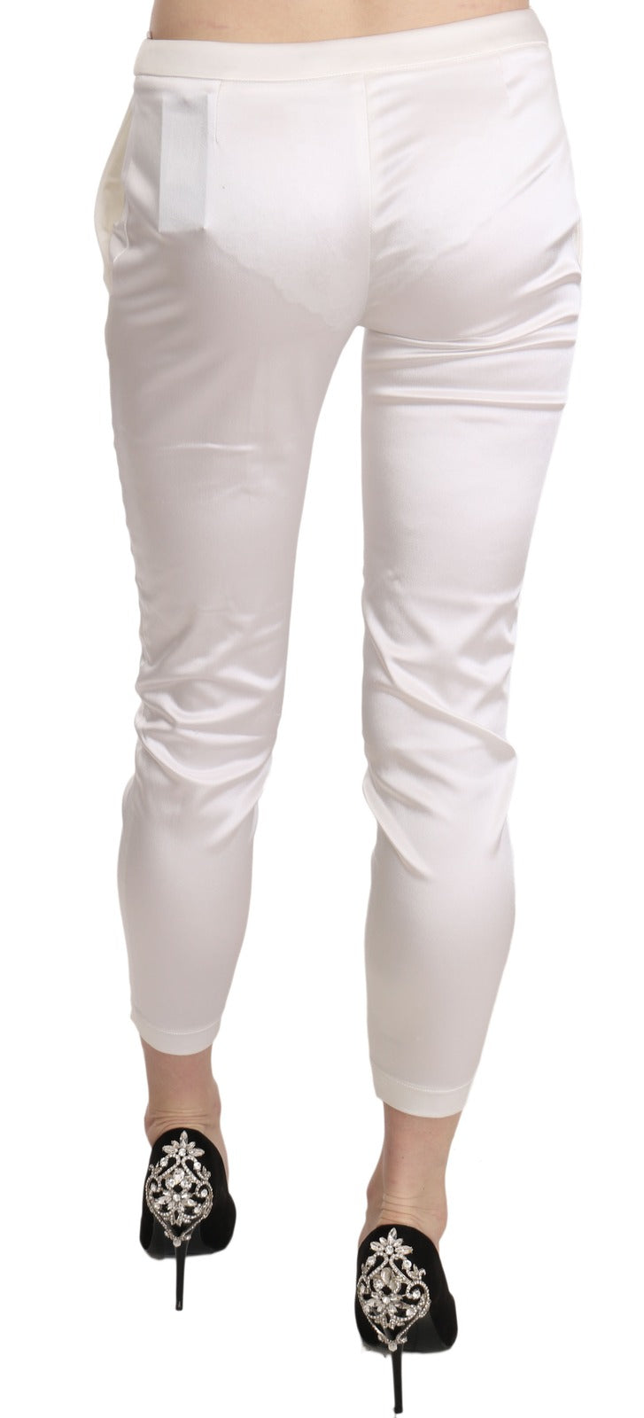 White Low Waist Cropped Skinny Trouser Pants