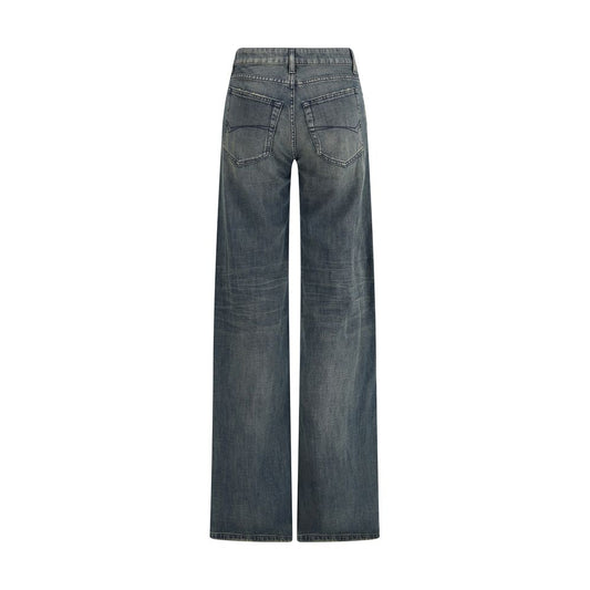 Blue Cotton Flared Jeans