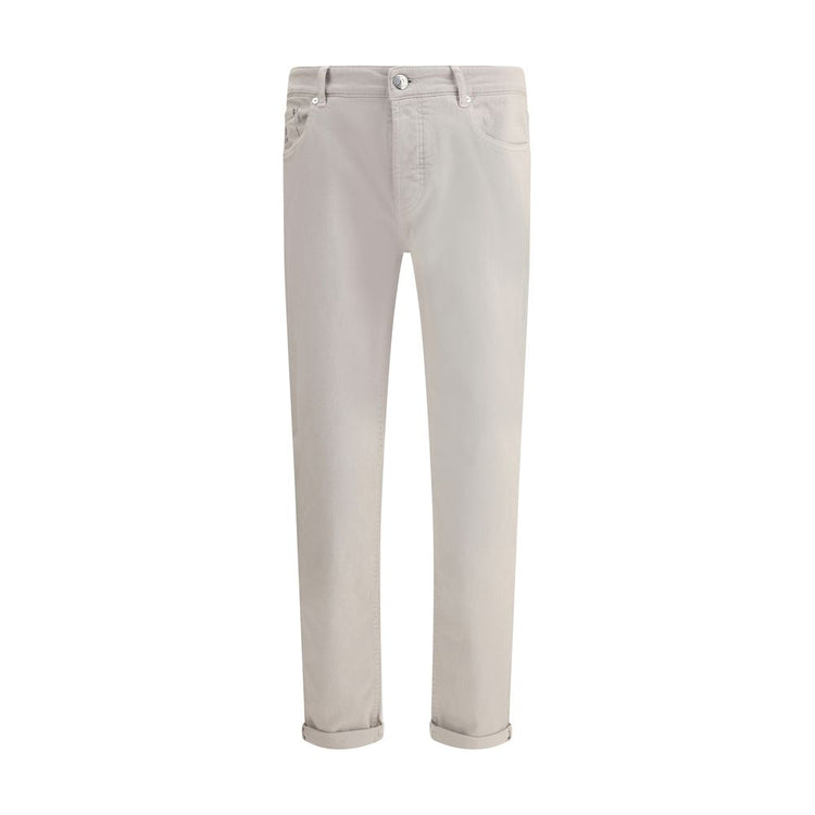 Beige Cotton Straight-Leg Jeans