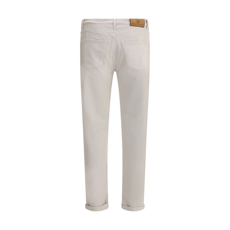 Beige Cotton Straight-Leg Jeans