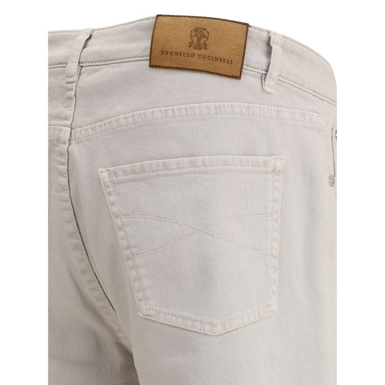Beige Cotton Straight-Leg Jeans