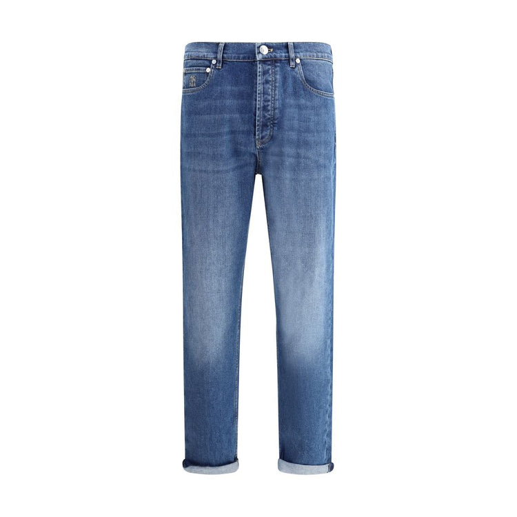 Blue Cotton Straight-Leg Jeans