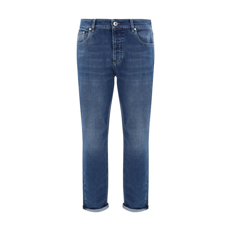 Blue Cotton Straight-Leg Jeans