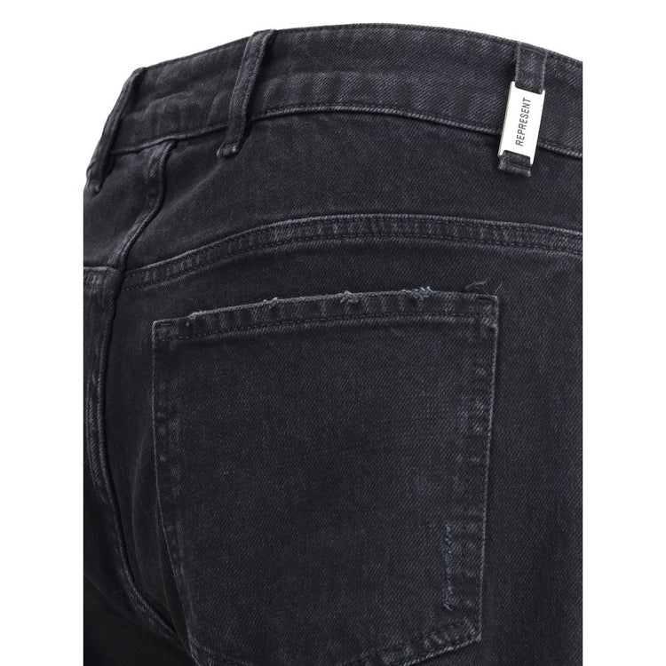 Black Cotton Straight-Leg Jeans