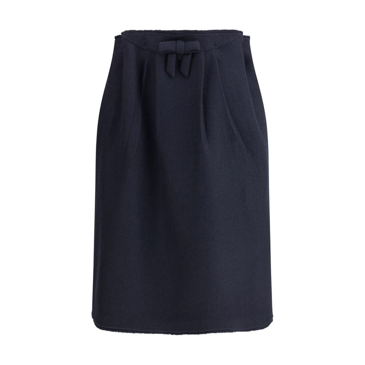 Blue Fleece Wool Midi Skirt