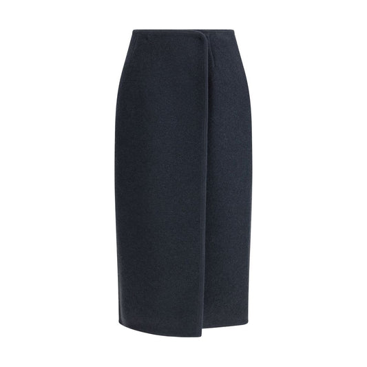 Blue Fleece Wool Midi Skirt