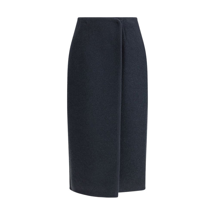 Blue Fleece Wool Midi Skirt