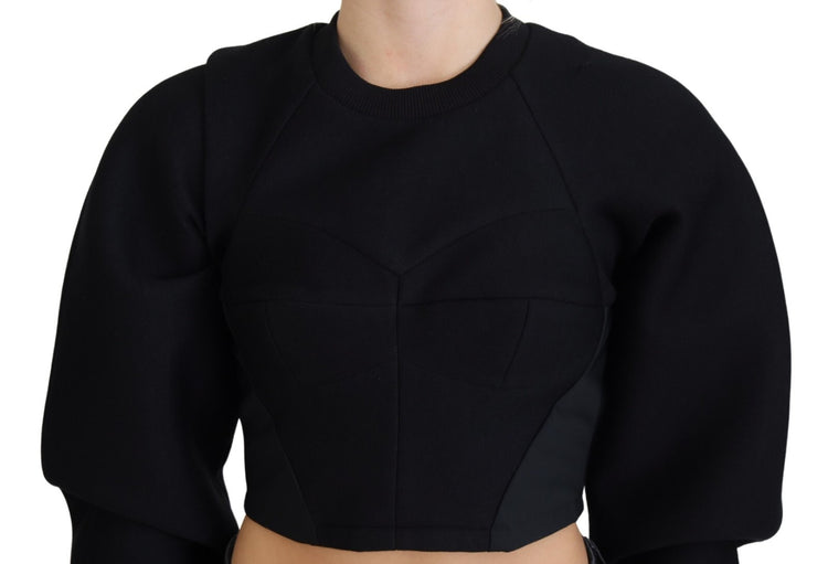 Black Cropped Zipper Back Sweatshirt Sweater