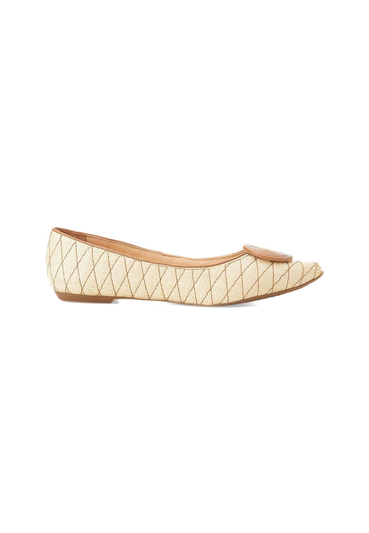 Beige Raffia Ballerina Flats With Textured Detail – Women’S Summer Shoes