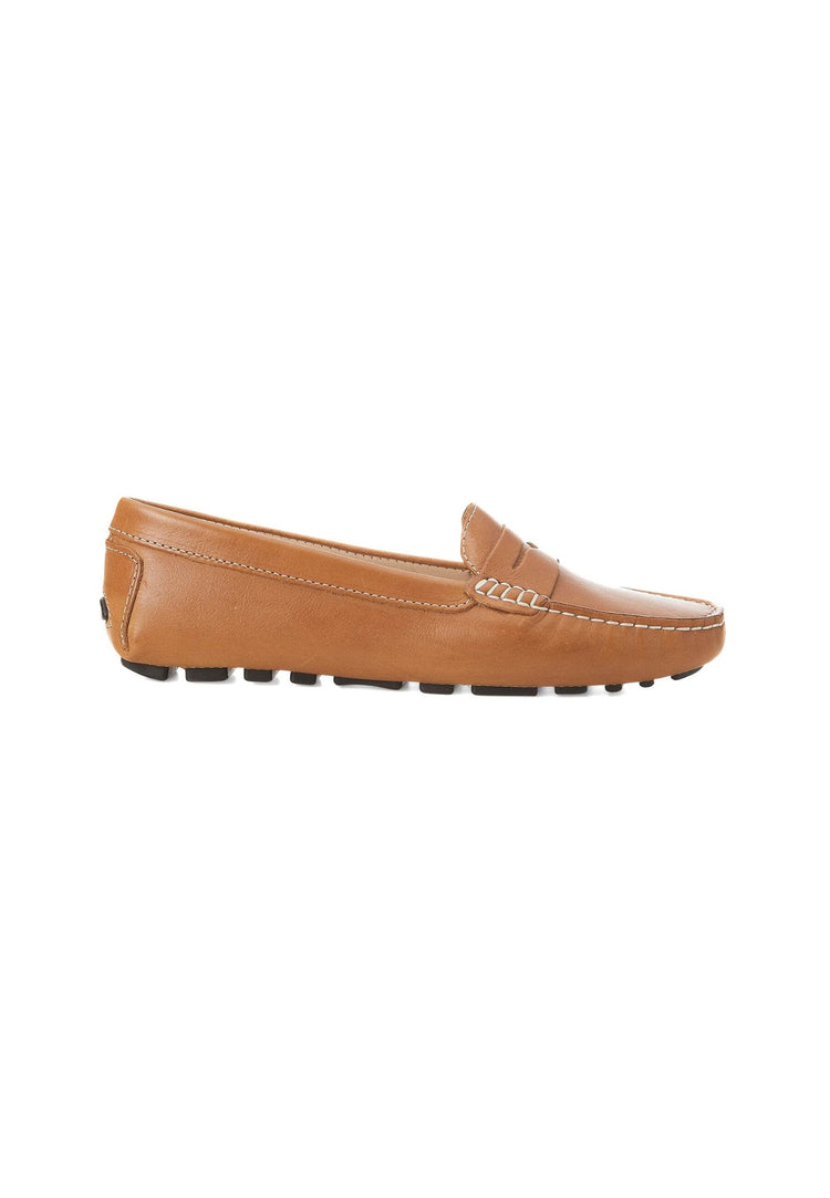 Beige Calf Leather Penny Loafers – Women’S Classic Driving Shoes
