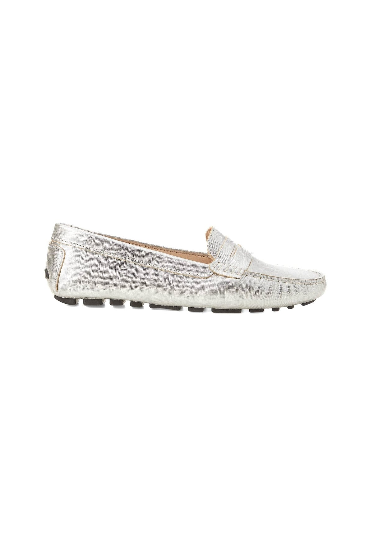 Silver Calf Leather Penny Loafers – Women’S Classic Driving Shoes