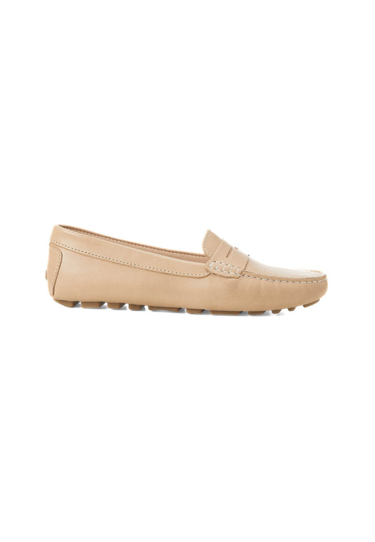 Beige Calf Leather Penny Loafers – Women’S Classic Driving Shoes