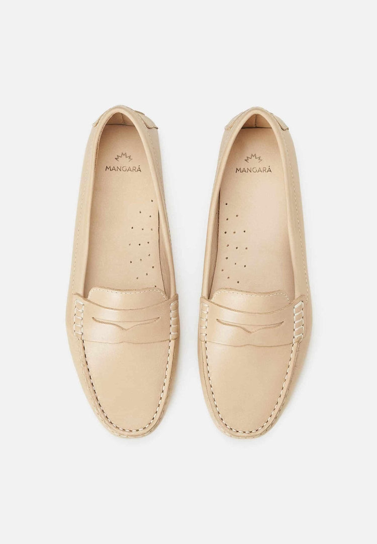 Beige Calf Leather Penny Loafers – Women’S Classic Driving Shoes