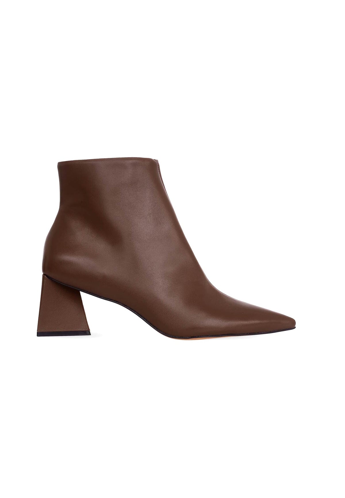 Brown Sheepskin Leather Ankle Boots Mabea – Women’S Pointed-Toe Block Heel
