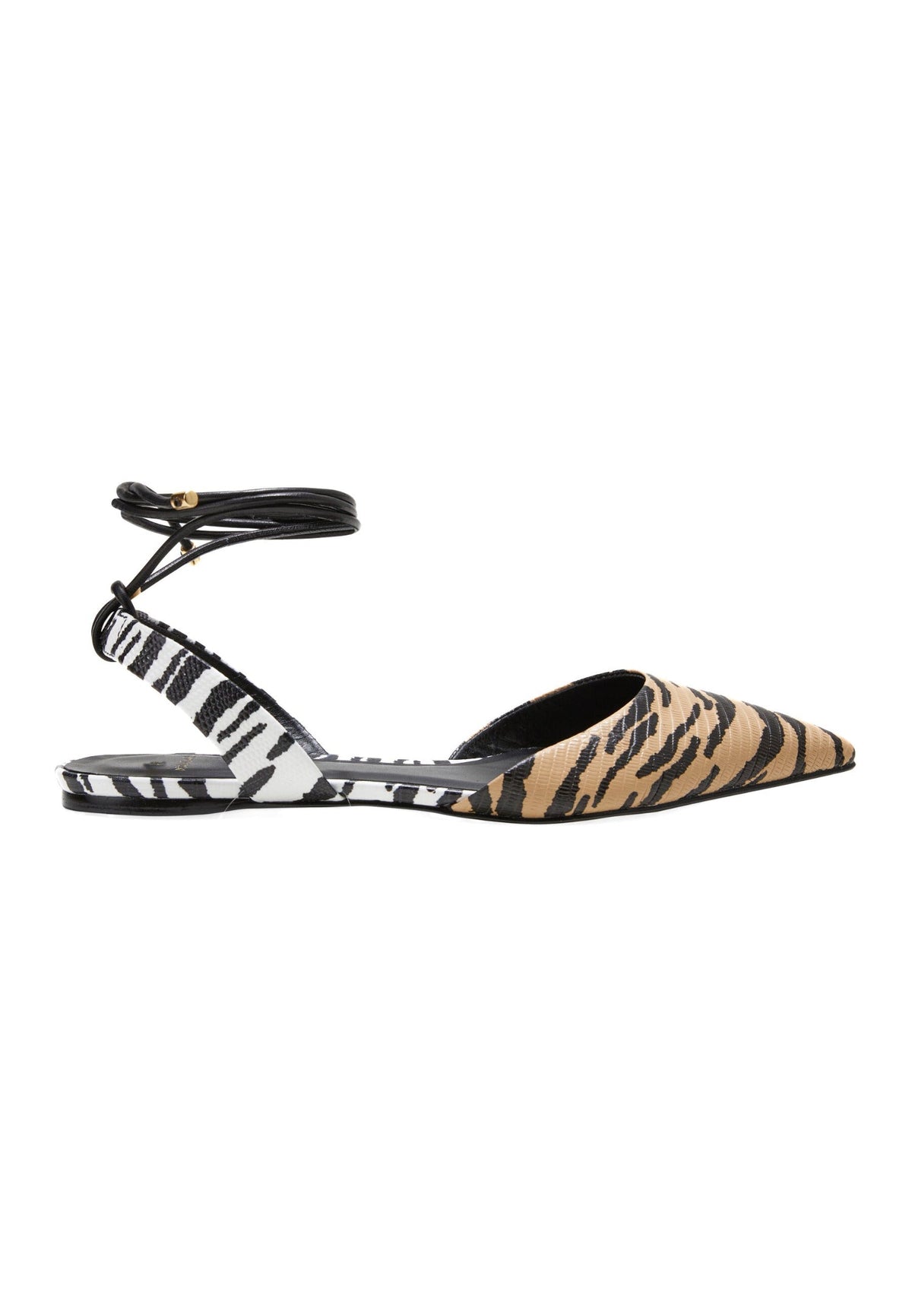 Animal Print Calf Leather Flat Sandals Palmito – Women’S Pointed Toe With Ankle Strap