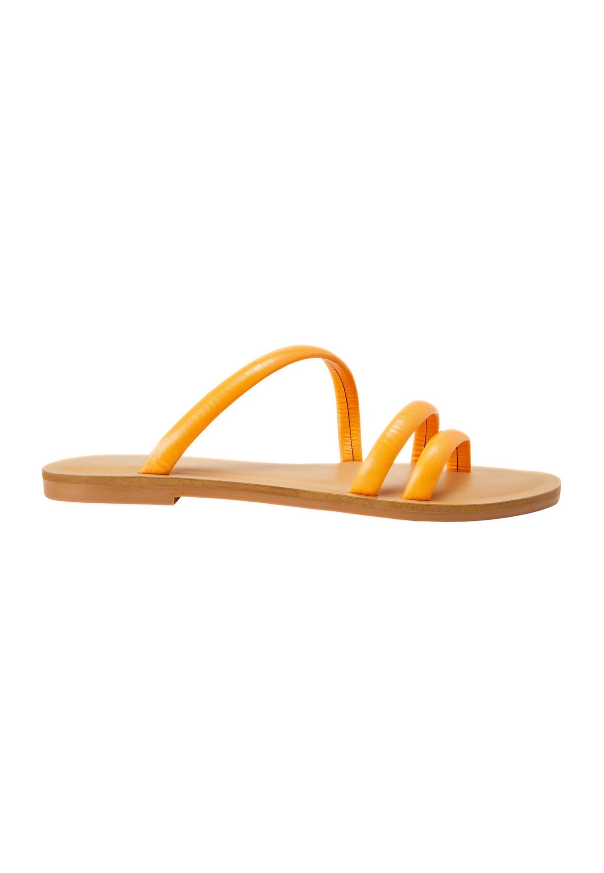 Orange Calf Leather Flat Sandals – Women’S Minimalist Three-Strap Slides