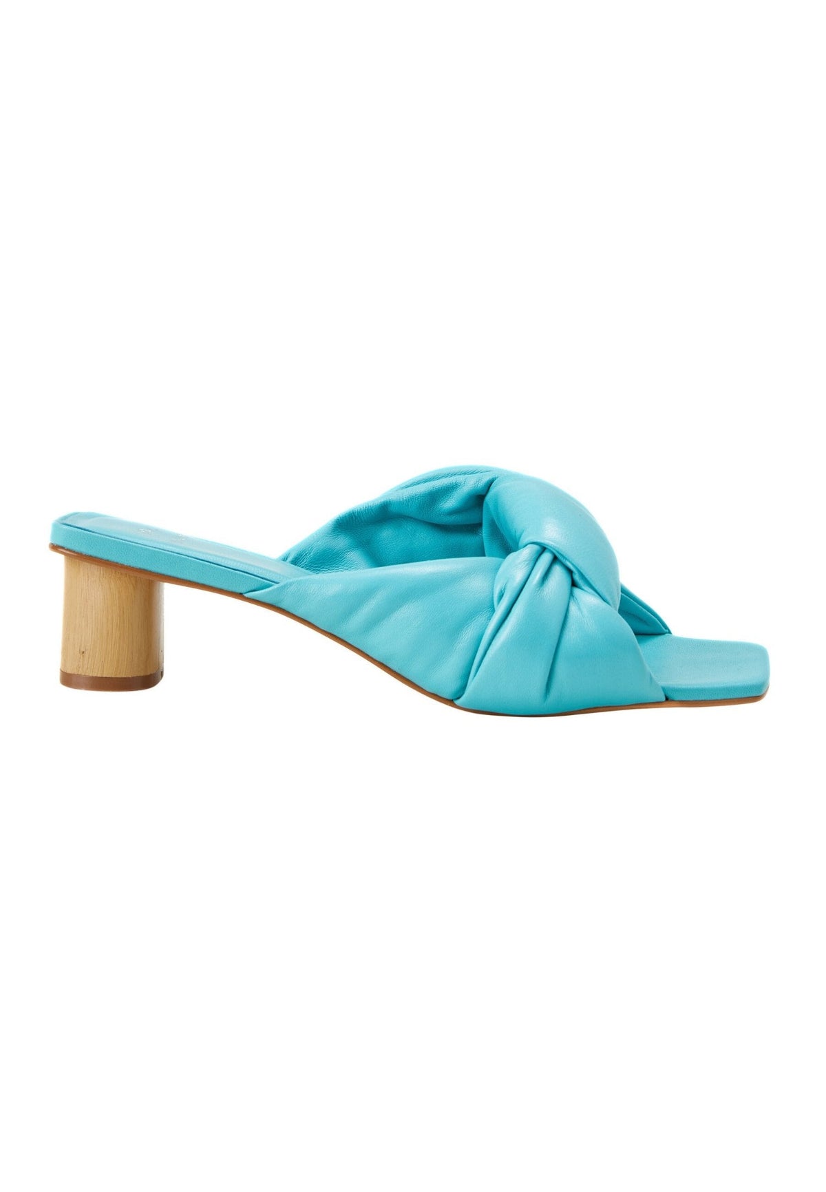 Turquoise Leather Mules Caroba – Women’S 4 Cm Cylindrical Block Heel Slip-On Sandals