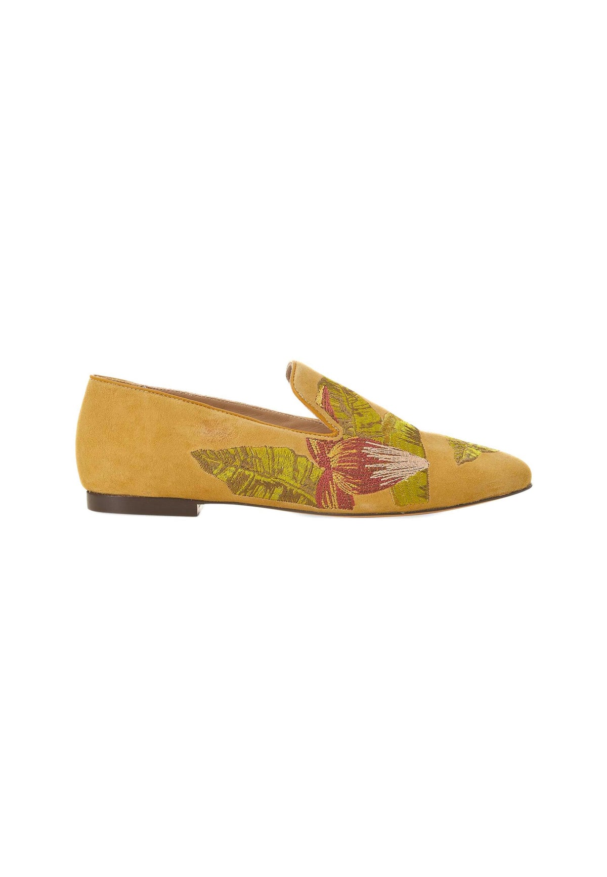 Yellow Suede Embroidered Loafers – Elegant Women’S Flat Shoes